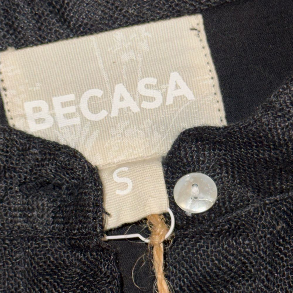 Nwt Becasa 100% Linen Black Dress With Tiered Mini Short Sleeve Dress Sz Small — image 4 of 7